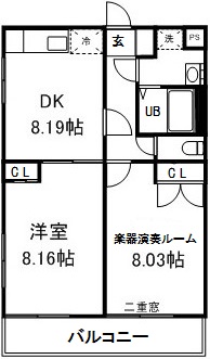 ドゥーカワモトソナーレ　(２DK) 間取り図